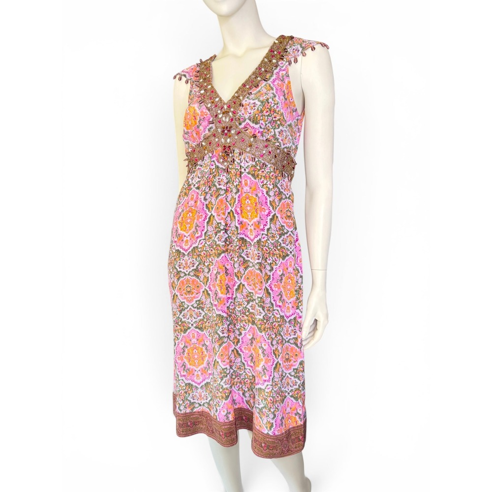 Anthropologie Plenty Boho‎ Pink Floral Silk Beaded Dress 4